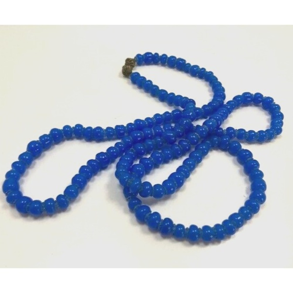 Vintage India Glass Beads Cobalt Blue Necklace 22 inch strand Boho